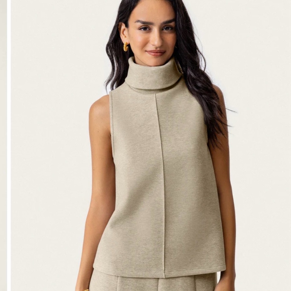 OGL Women's Sleeveless Turtleneck Sweater in Beige